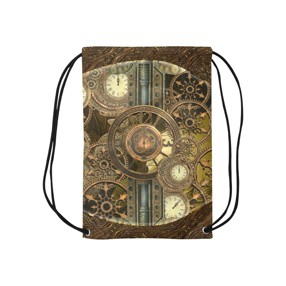 Steampunk clocks and gears Small Drawstring Bag Model 1604 (Twin Sides) 11"(W) * 17.7"(H)