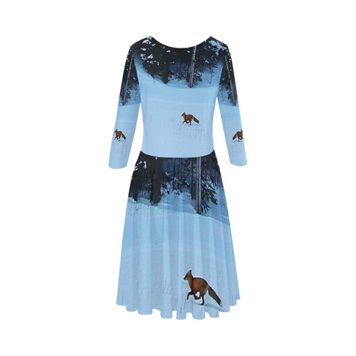 Fox on the Run Elbow Sleeve Ice Skater Dress (D20)