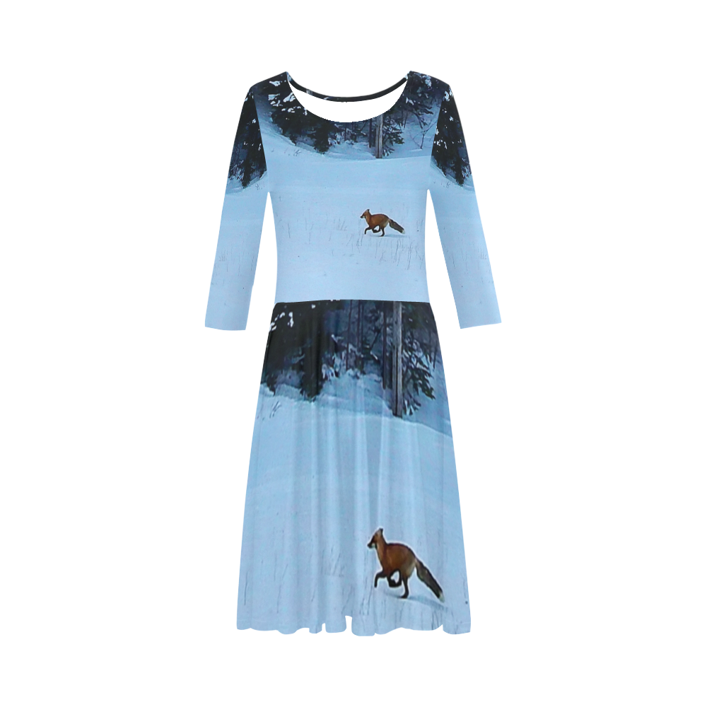 Fox on the Run Elbow Sleeve Ice Skater Dress (D20)