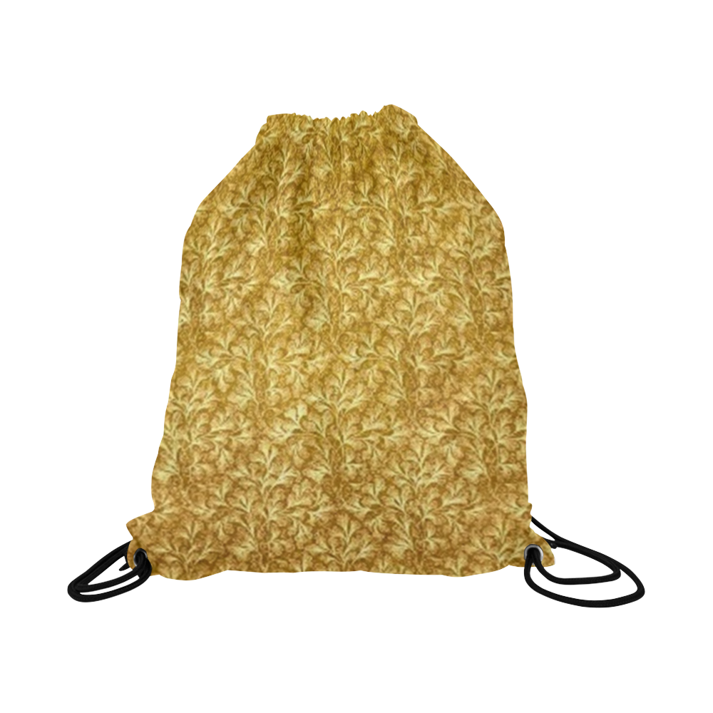 Vintage Floral Lace Leaf Yellow Large Drawstring Bag Model 1604 (Twin Sides)  16.5"(W) * 19.3"(H)