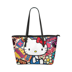 Pink Cat Leather Tote Bag/Large (Model 1651)