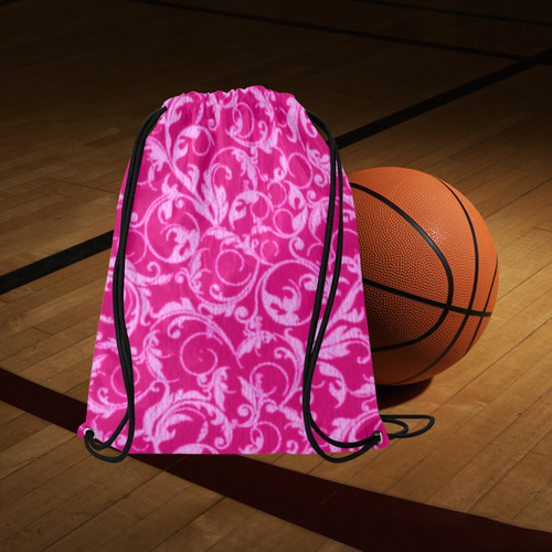 Vintage Swirls Hot Pink Large Drawstring Bag Model 1604 (Twin Sides)  16.5"(W) * 19.3"(H)
