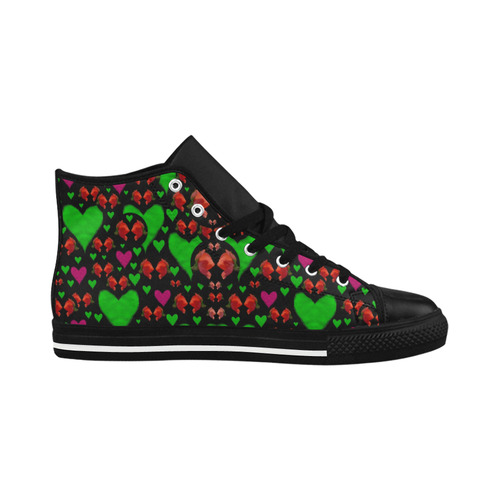 love hearts and roses Aquila High Top Microfiber Leather Women's Shoes (Model 032)