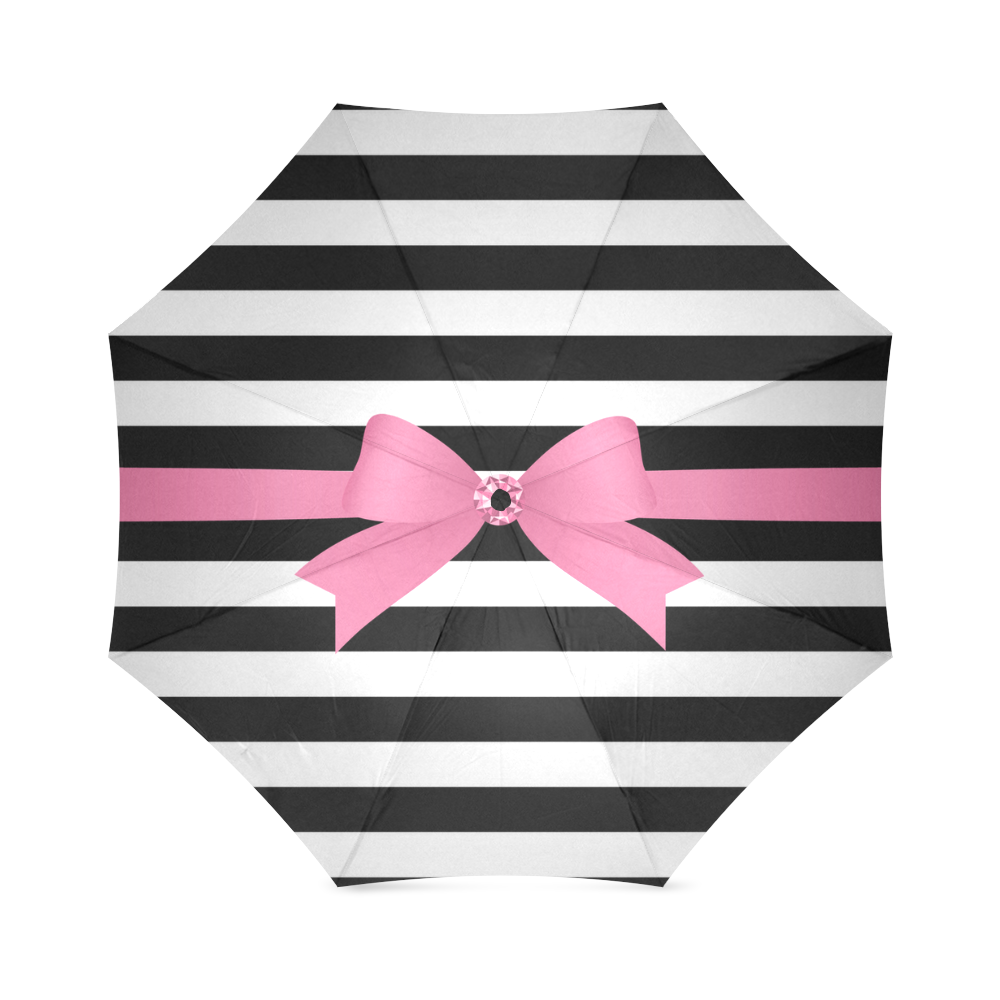 Black White Stripes with Pink Bow Foldable Umbrella (Model U01)