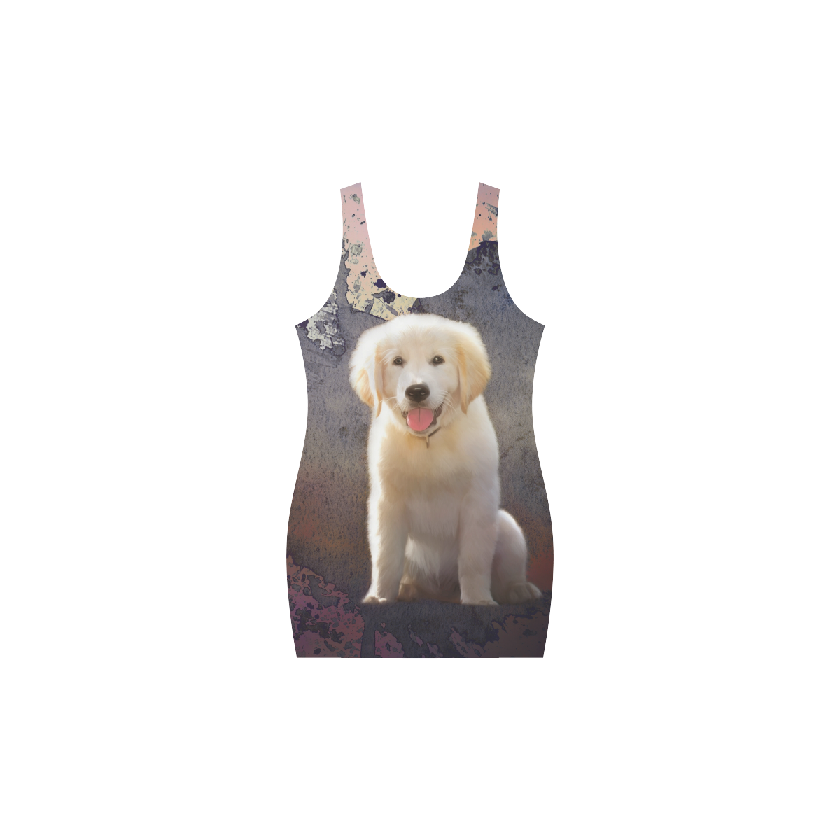 A cute painting golden retriever puppy Medea Vest Dress (Model D06)