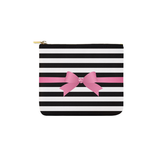 Black White Stripes with Pink Bow Carry-All Pouch 6''x5''