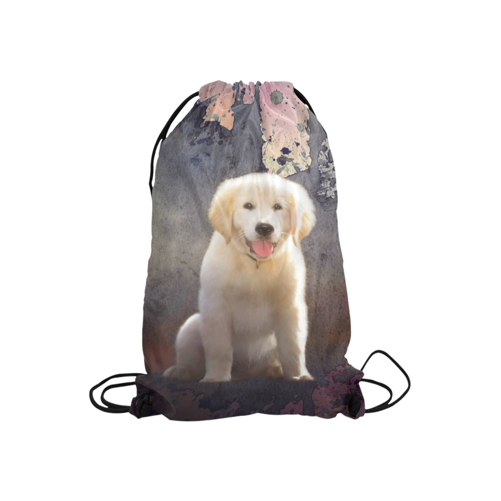 A cute painting golden retriever puppy Small Drawstring Bag Model 1604 (Twin Sides) 11"(W) * 17.7"(H)