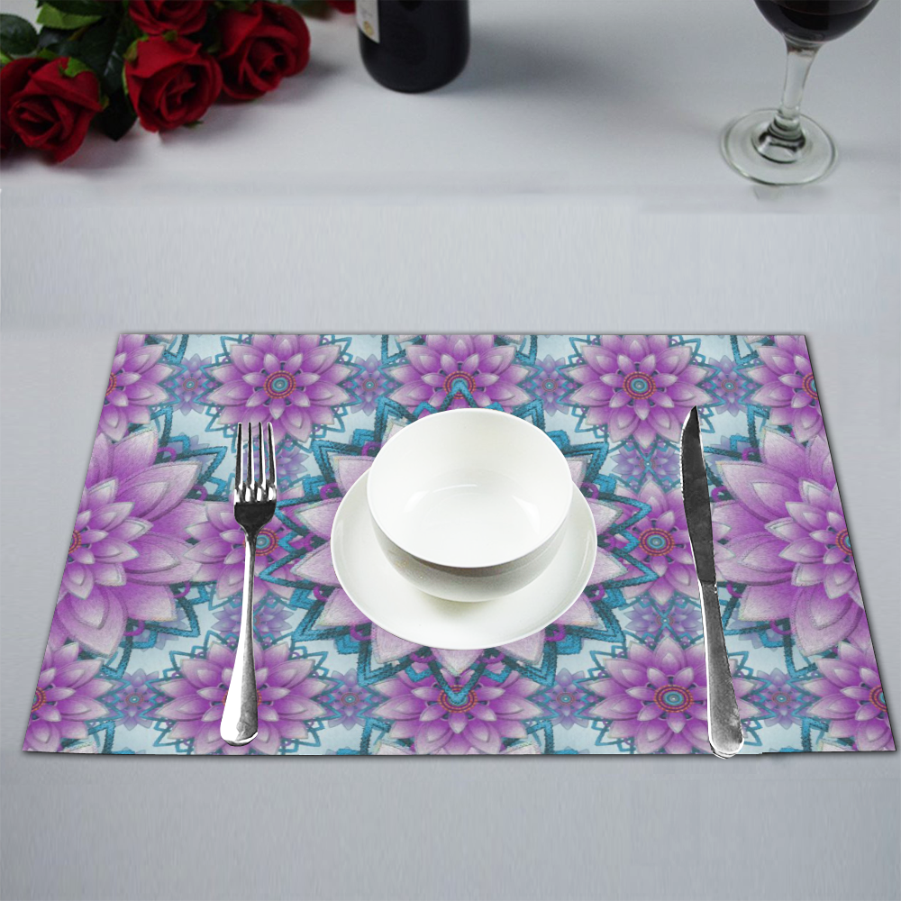 Lotus Flower Pattern - Purple and turquoise Placemat 12’’ x 18’’ (Set of 4)