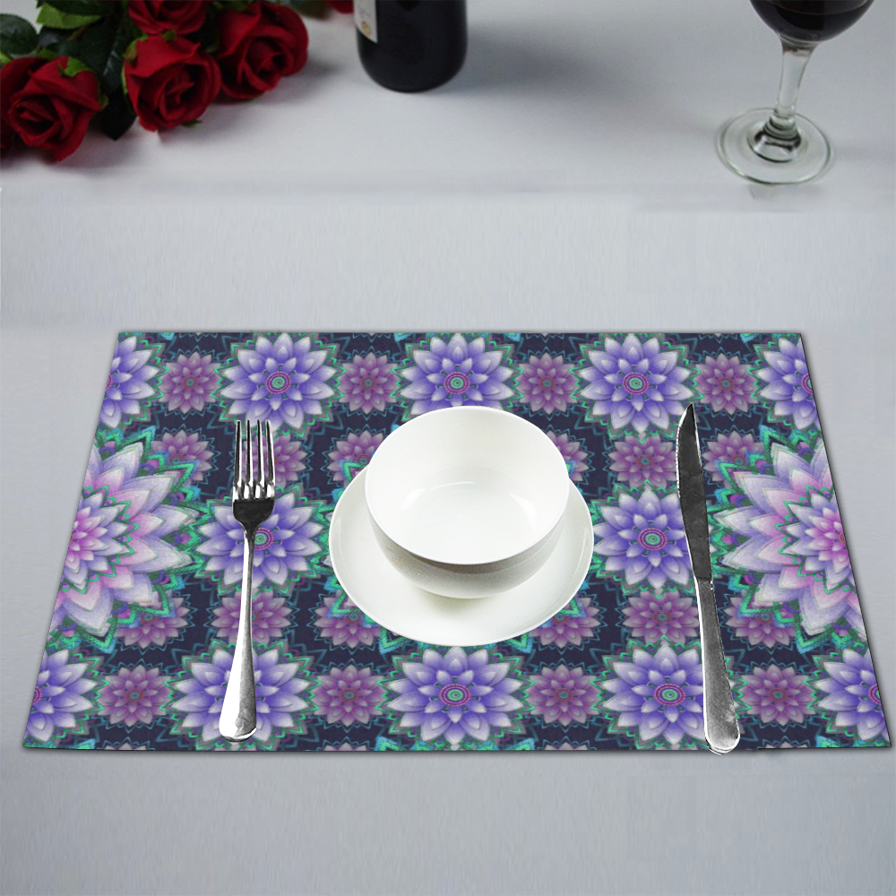 Lotus Flower Ornament - Purple and green Placemat 12’’ x 18’’ (Set of 4)