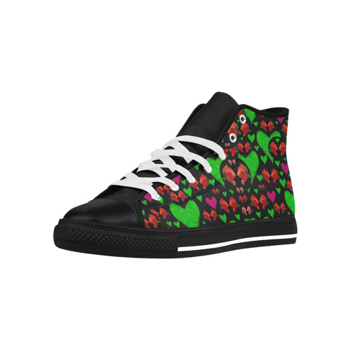 love hearts and roses Aquila High Top Microfiber Leather Women's Shoes (Model 032)