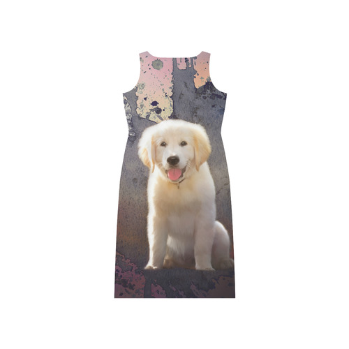 A cute painting golden retriever puppy Phaedra Sleeveless Open Fork Long Dress (Model D08)