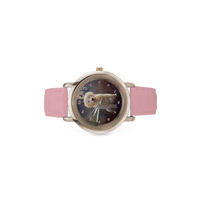 Golden Retriever Puppy Women's Rose Gold Leather Strap Watch(Model 201)