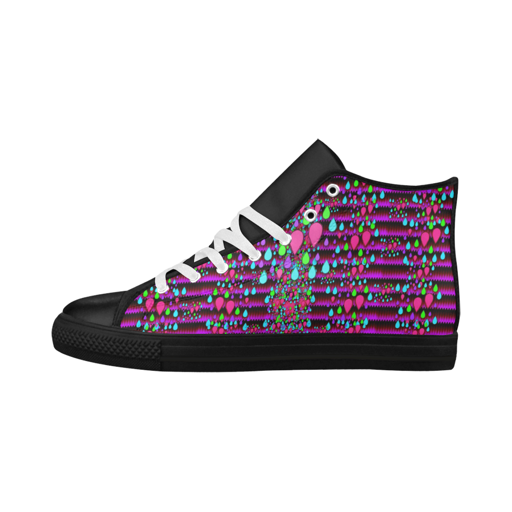 Raining rain and mermaid shells Pop art Aquila High Top Microfiber Leather Women's Shoes (Model 032)