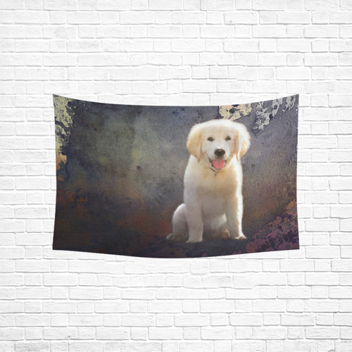 A cute painting golden retriever puppy Cotton Linen Wall Tapestry 60"x 40"