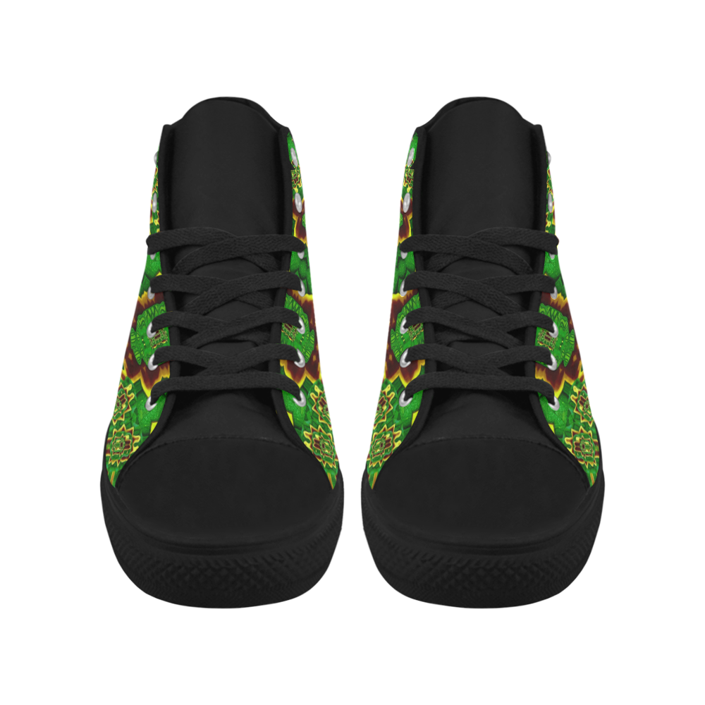 golden flowers in the green soft and silky Aquila High Top Microfiber Leather Women's Shoes (Model 032)