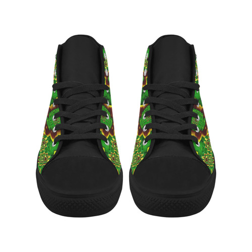 golden flowers in the green soft and silky Aquila High Top Microfiber Leather Women's Shoes (Model 032)