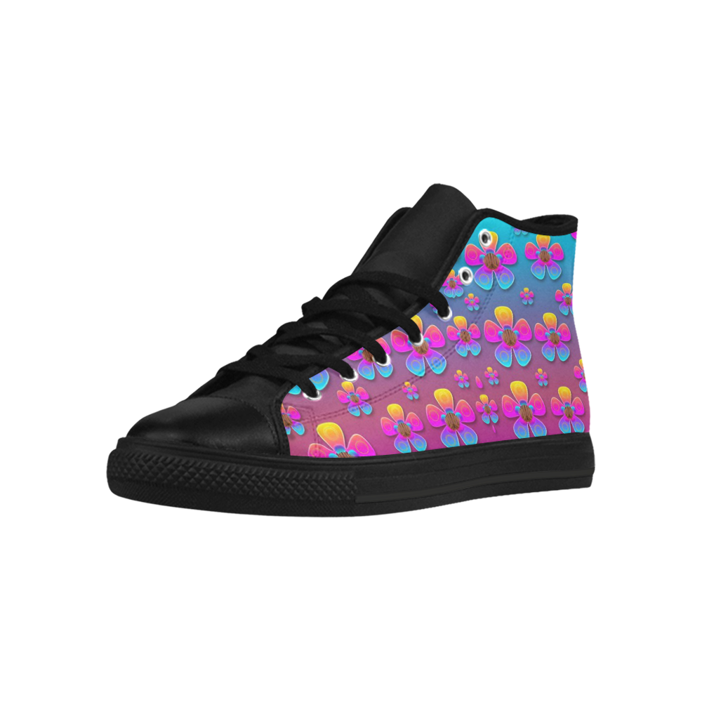 Freedom Peace Flowers Raining In Rainbows Aquila High Top Microfiber Leather Women's Shoes (Model 032)