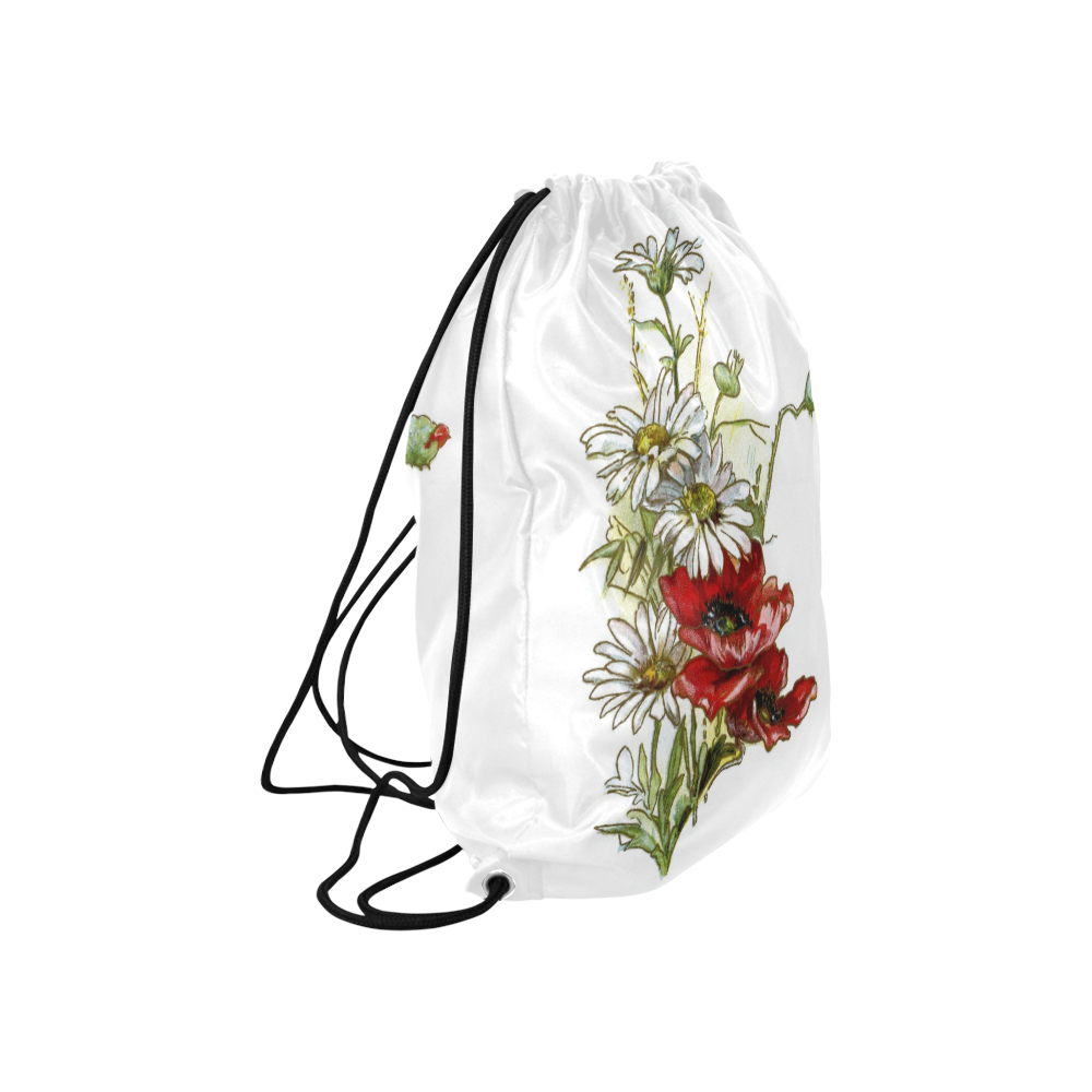 Vintage Floral Daisies Poppies Large Drawstring Bag Model 1604 (Twin Sides)  16.5"(W) * 19.3"(H)