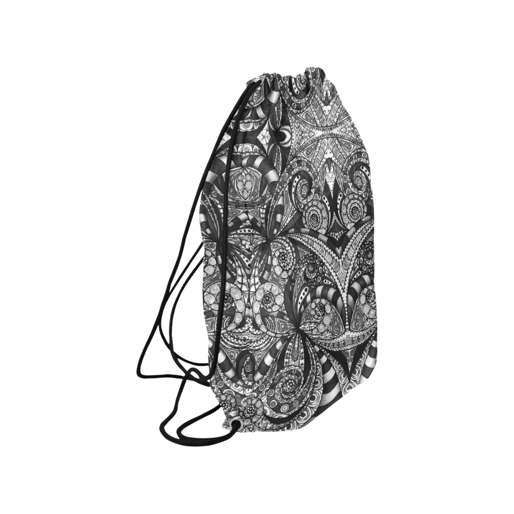 Drawing Floral Zentangle G6B Medium Drawstring Bag Model 1604 (Twin Sides) 13.8"(W) * 18.1"(H)