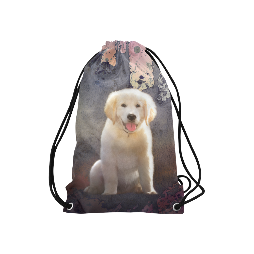 A cute painting golden retriever puppy Small Drawstring Bag Model 1604 (Twin Sides) 11"(W) * 17.7"(H)