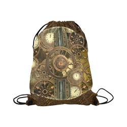 Steampunk clocks and gears Large Drawstring Bag Model 1604 (Twin Sides)  16.5"(W) * 19.3"(H)