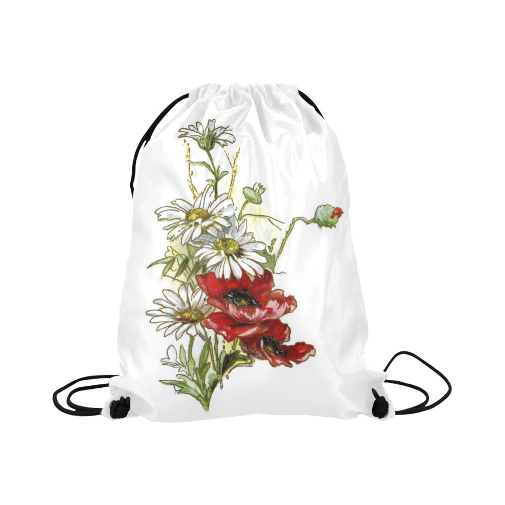 Vintage Floral Daisies Poppies Large Drawstring Bag Model 1604 (Twin Sides)  16.5"(W) * 19.3"(H)