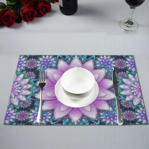 Lotus Flower Ornament - Purple and turquoise Placemat 12’’ x 18’’ (Set of 4)