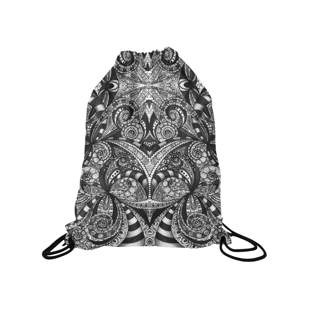 Drawing Floral Zentangle G6B Medium Drawstring Bag Model 1604 (Twin Sides) 13.8"(W) * 18.1"(H)