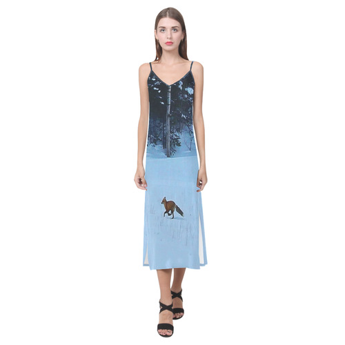 Fox on the Run V-Neck Open Fork Long Dress(Model D18)