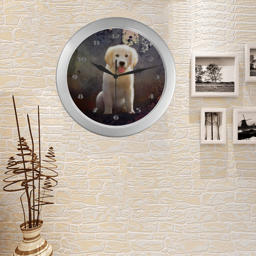 Golden Retriever Puppy Silver Color Wall Clock