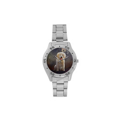 A cute painting golden retriever puppy Men's Stainless Steel Analog Watch(Model 108)