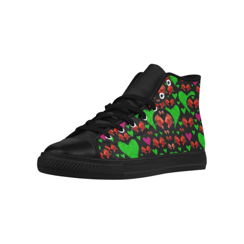 love hearts and roses Aquila High Top Microfiber Leather Women's Shoes (Model 032)