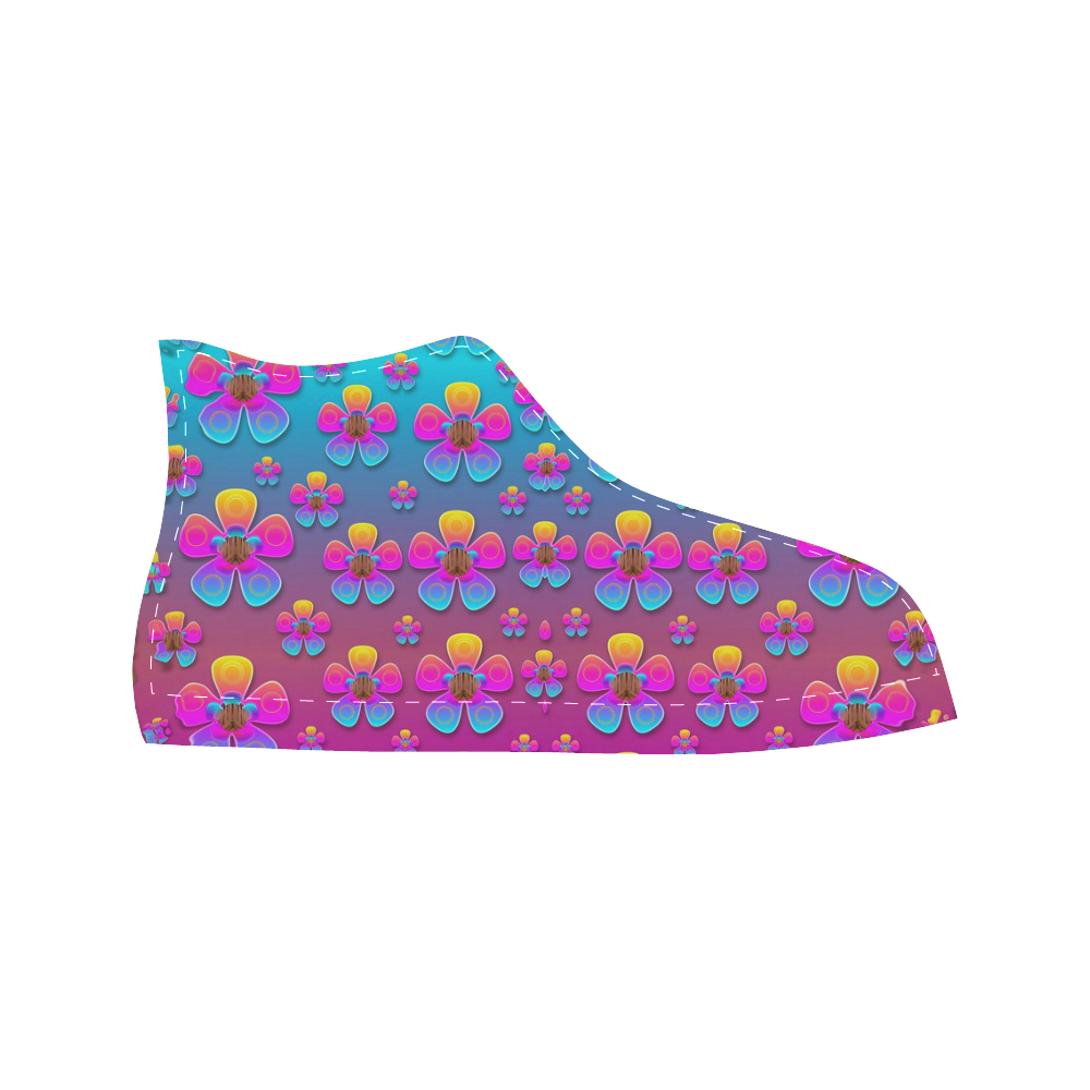 Freedom Peace Flowers Raining In Rainbows Aquila High Top Microfiber Leather Women's Shoes (Model 032)