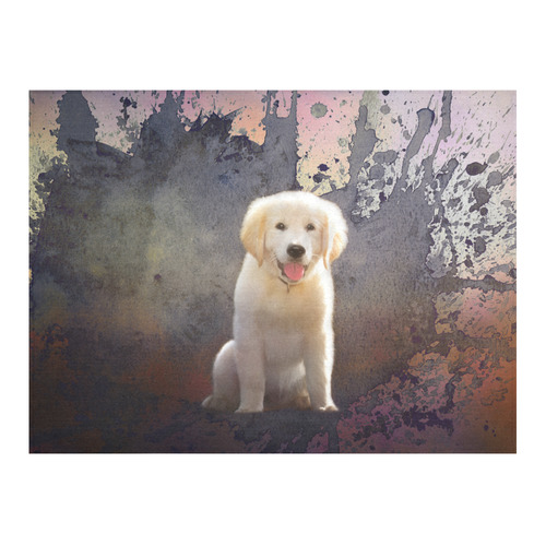 A cute painting golden retriever puppy Cotton Linen Tablecloth 52"x 70"
