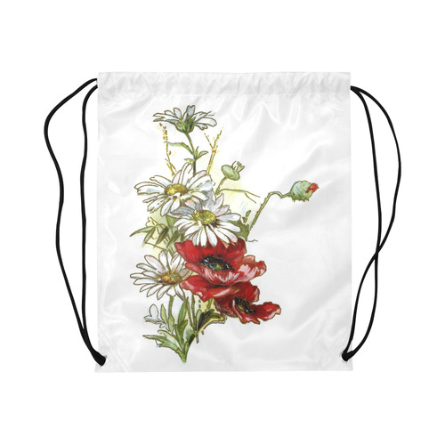 Vintage Floral Daisies Poppies Large Drawstring Bag Model 1604 (Twin Sides)  16.5"(W) * 19.3"(H)