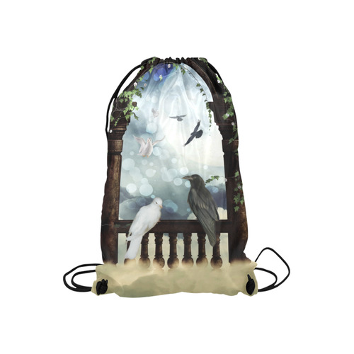 The crow and the dove Small Drawstring Bag Model 1604 (Twin Sides) 11"(W) * 17.7"(H)