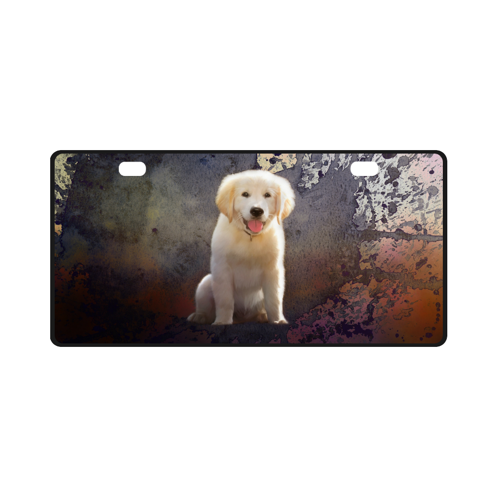 A cute painting golden retriever puppy License Plate