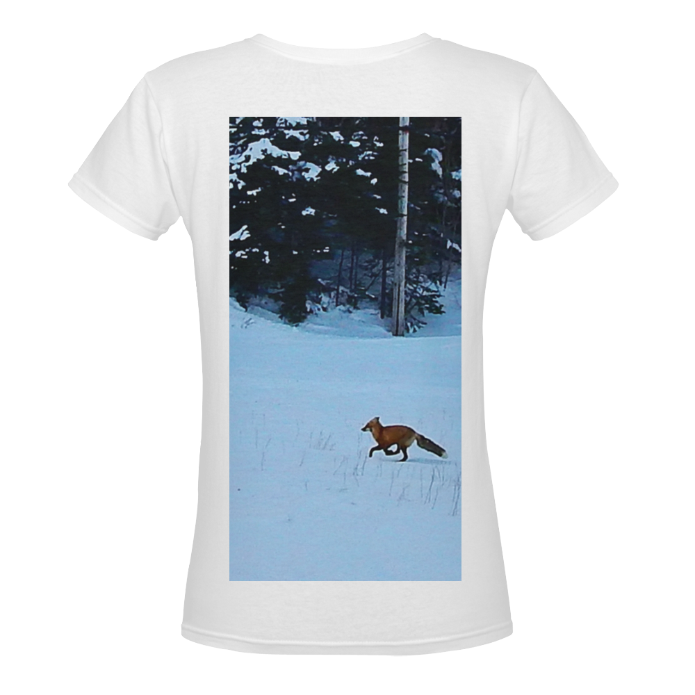 Fox on the Run Women's Deep V-neck T-shirt (Model T19)