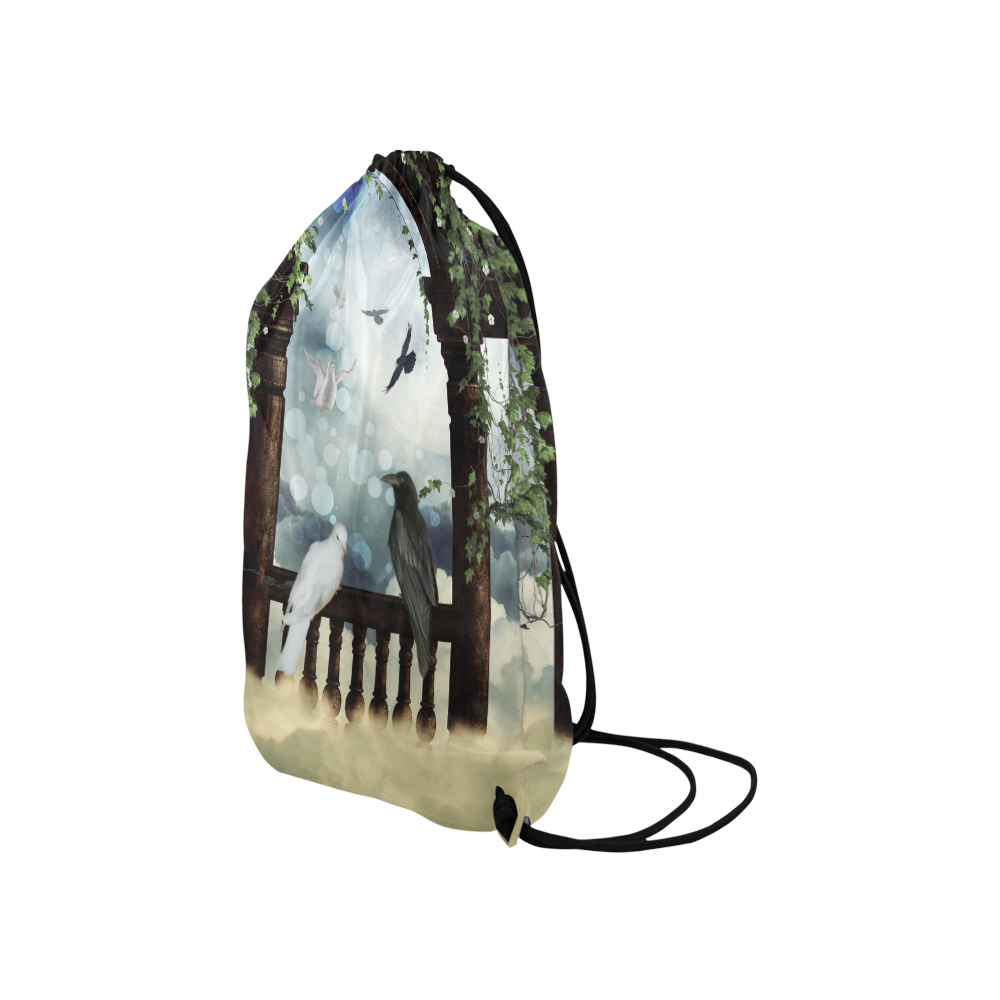 The crow and the dove Small Drawstring Bag Model 1604 (Twin Sides) 11"(W) * 17.7"(H)
