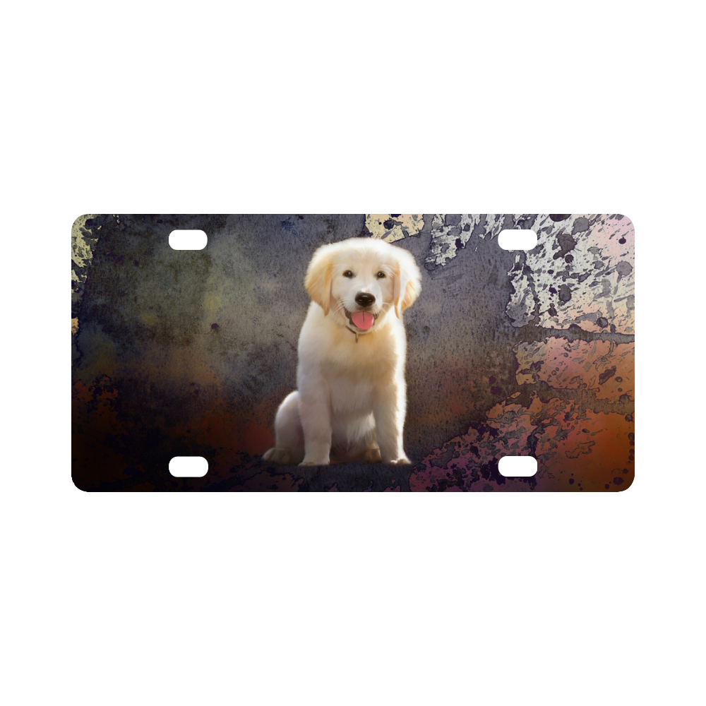 A cute painting golden retriever puppy Classic License Plate