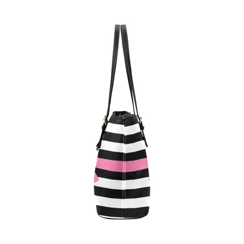 Black White Stripes with Pink Bow Leather Tote Bag/Small (Model 1651)