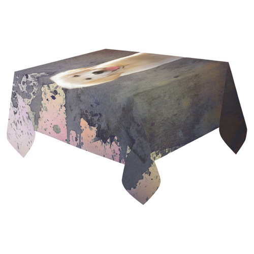 A cute painting golden retriever puppy Cotton Linen Tablecloth 52"x 70"