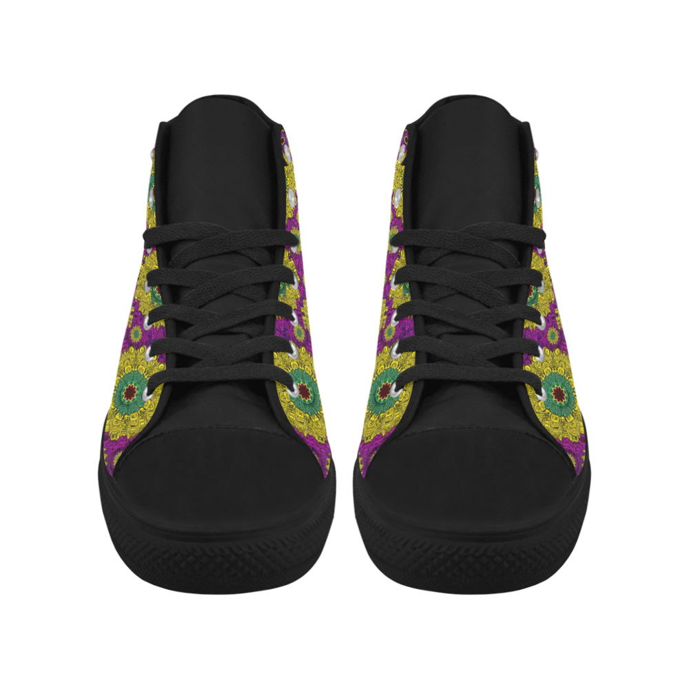 Sunroses mixed with stars in a moonlight serenad Aquila High Top Microfiber Leather Women's Shoes (Model 032)