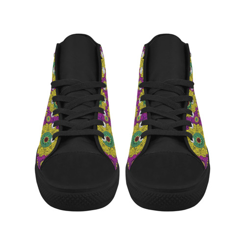 Sunroses mixed with stars in a moonlight serenad Aquila High Top Microfiber Leather Women's Shoes (Model 032)