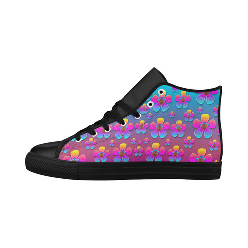 Freedom Peace Flowers Raining In Rainbows Aquila High Top Microfiber Leather Women's Shoes (Model 032)