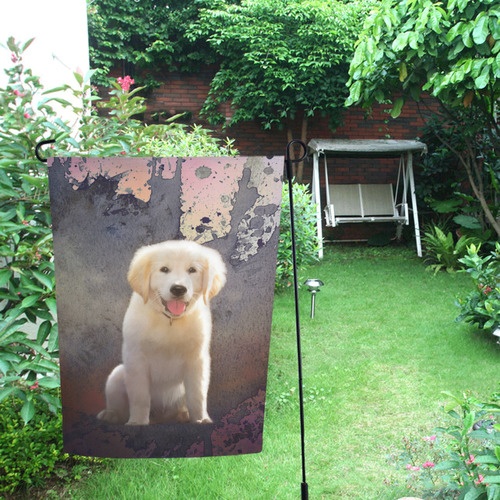 A cute painting golden retriever puppy Garden Flag 12‘’x18‘’（Without Flagpole）