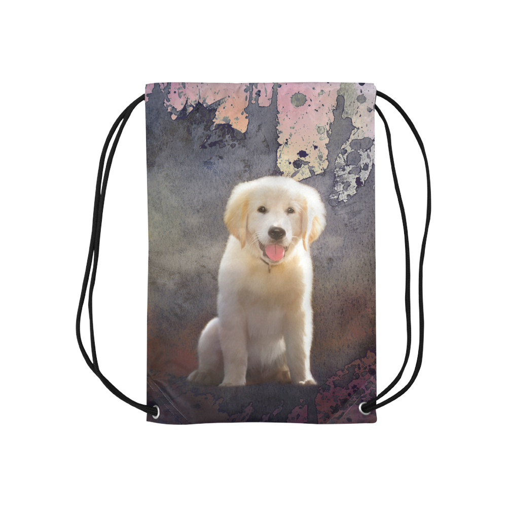 A cute painting golden retriever puppy Small Drawstring Bag Model 1604 (Twin Sides) 11"(W) * 17.7"(H)