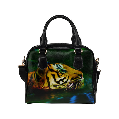 Tiger swimming in water digital painting Shoulder Handbag (Model 1634)