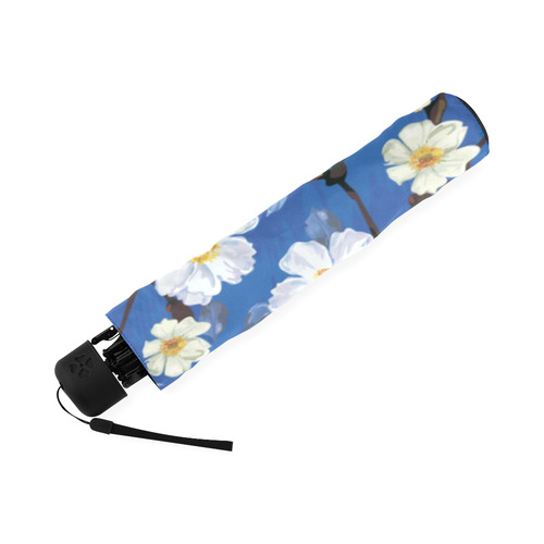 Beautiful White Flowers Blue Background Foldable Umbrella (Model U01