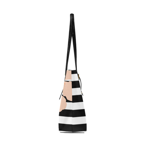 Black White Stripes with Peach Brown Flower Euramerican Tote Bag/Large (Model 1656)